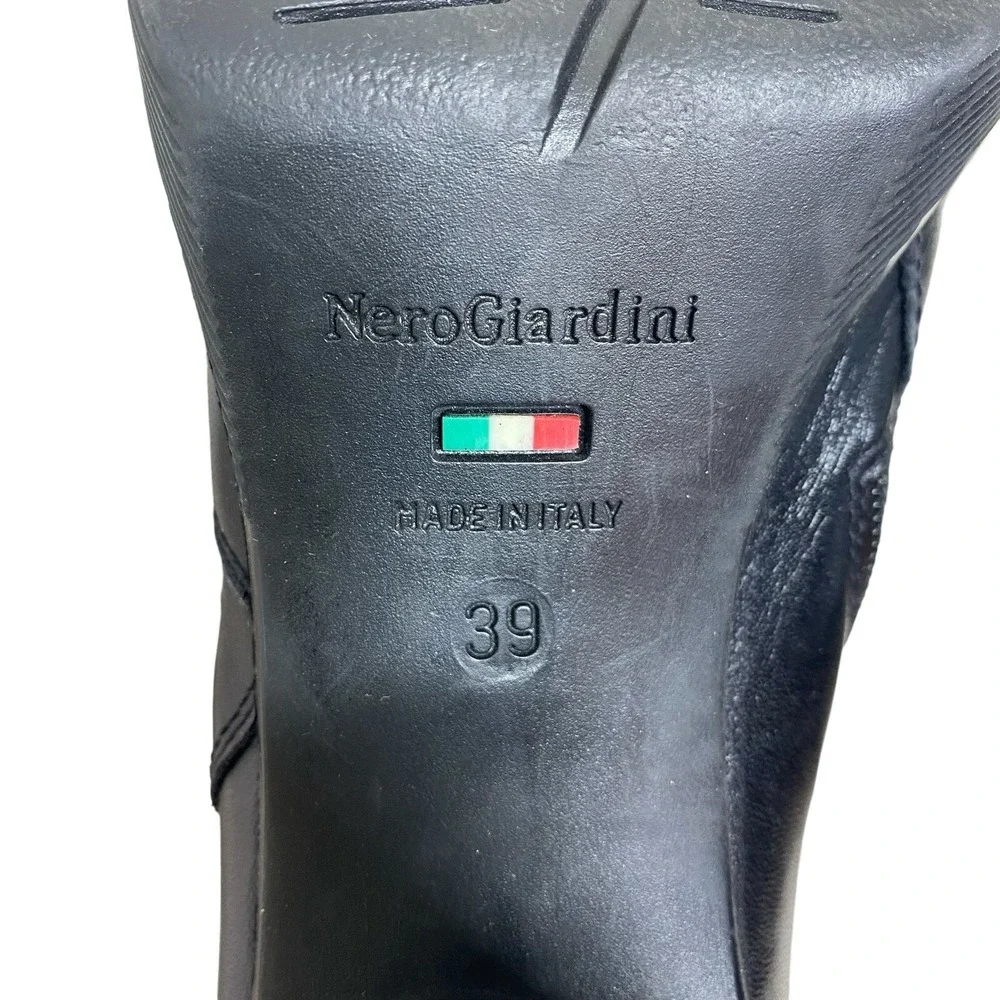 NeroGiardini Women 39 US 8.5 Black Leather Platform Buckle Ankle Boots Italy